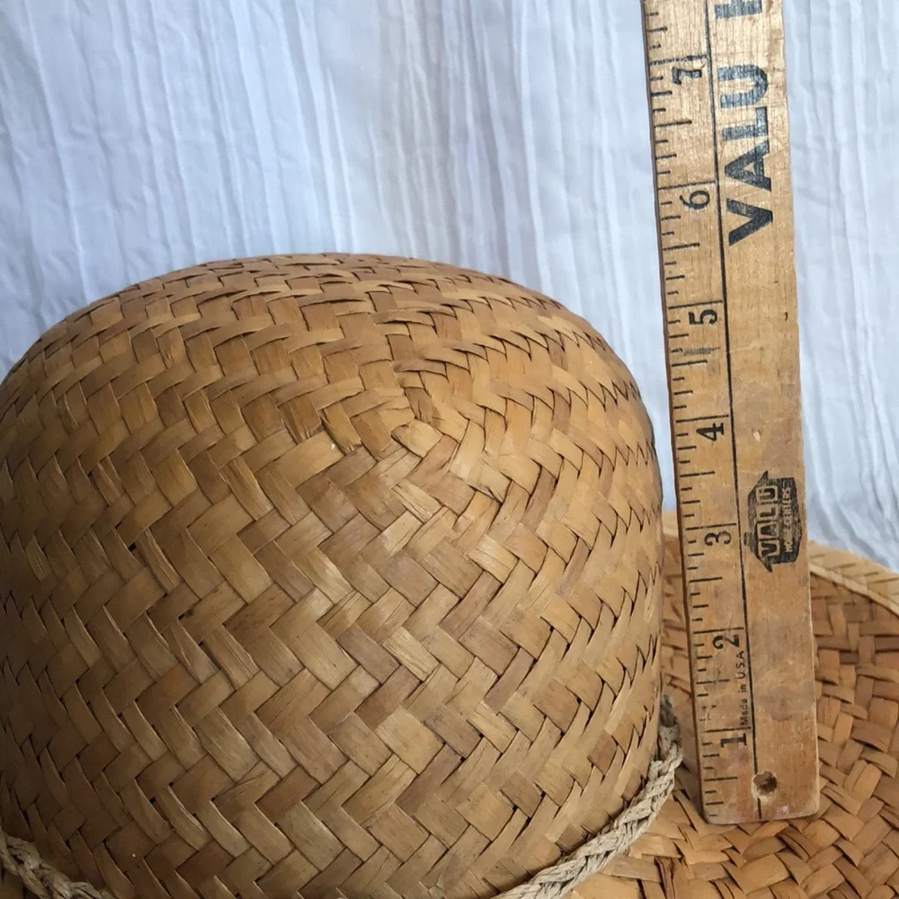 Women wicker thick weave medium brim summer sun hat w/rattan tie